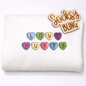 Conversation Heart Embroidered White Sweatshirt